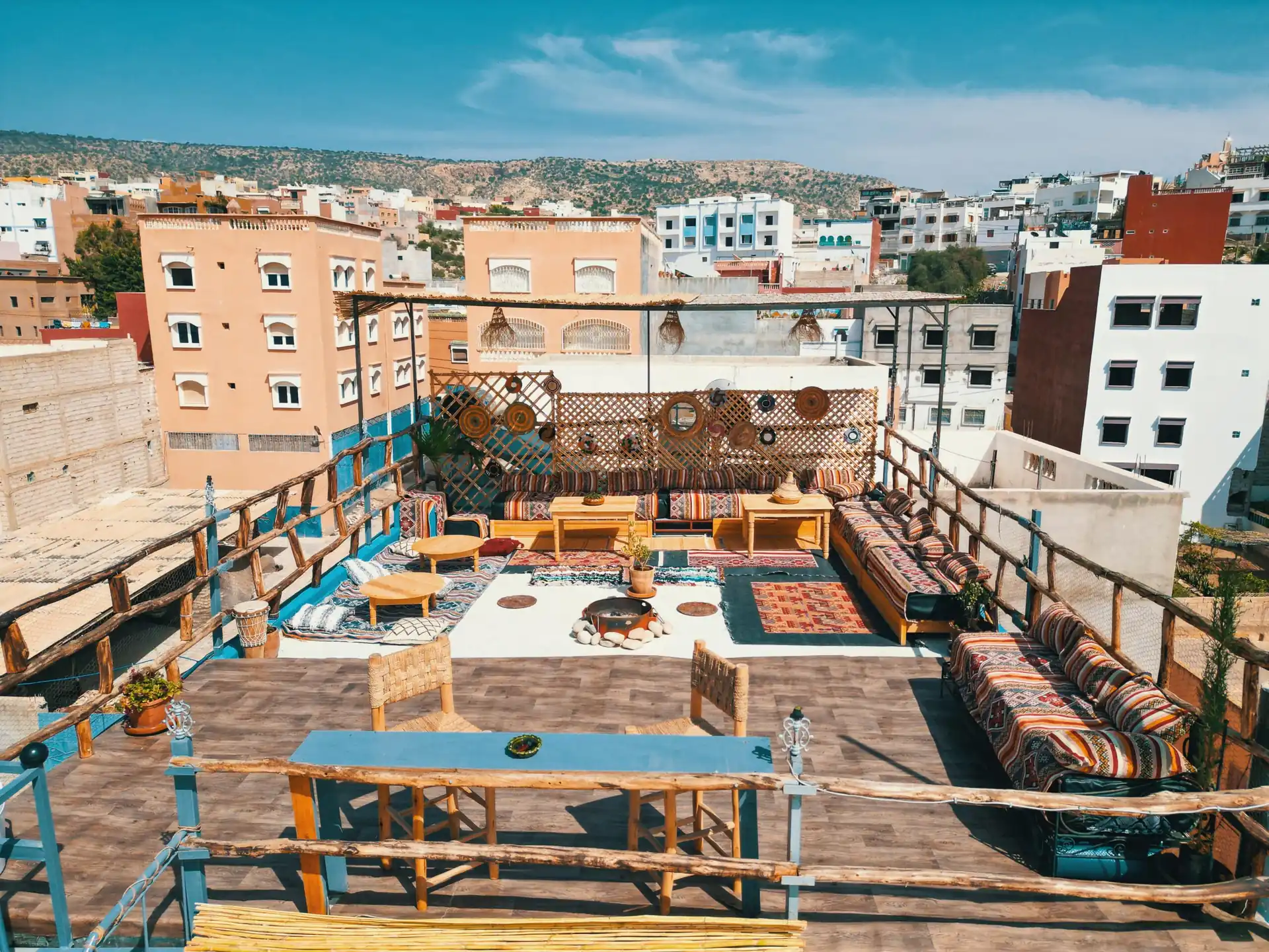 Aerial view of surf camp Tamraght Morocco